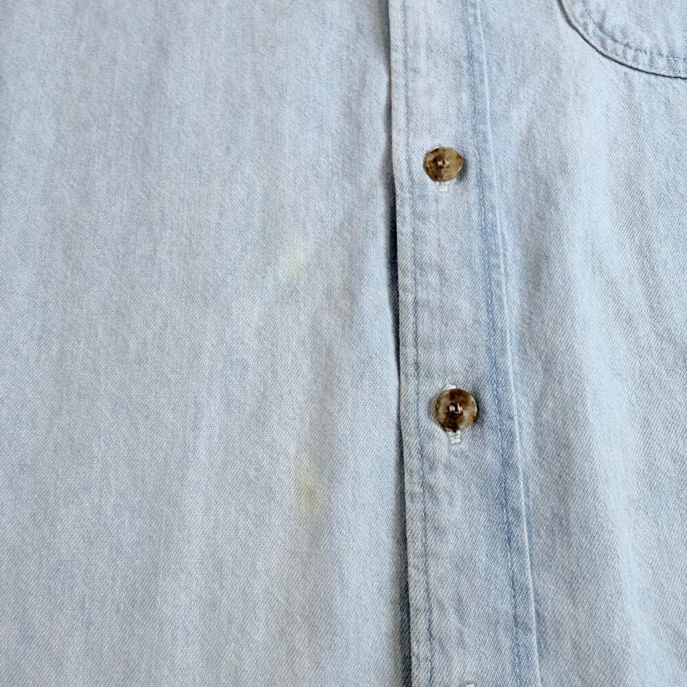 VTG 90s Tree Rivers Maine West Worriers Embroidered Denim Shirt Sz M Distressed - Picture 9 of 11
